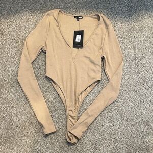 Fashion Nova Tan Long Sleeve Bodysuit